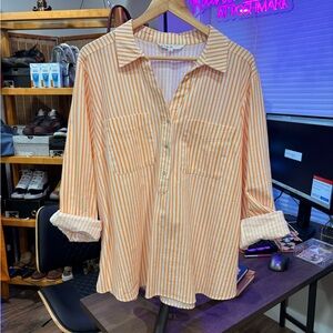cleo Orange and White Striped Casual Button-Down Shirt